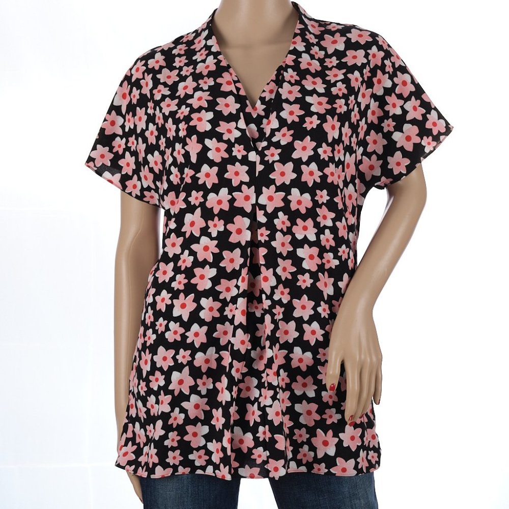 CABI Harmony Flower Short Sleeve Blouse #5347 Small